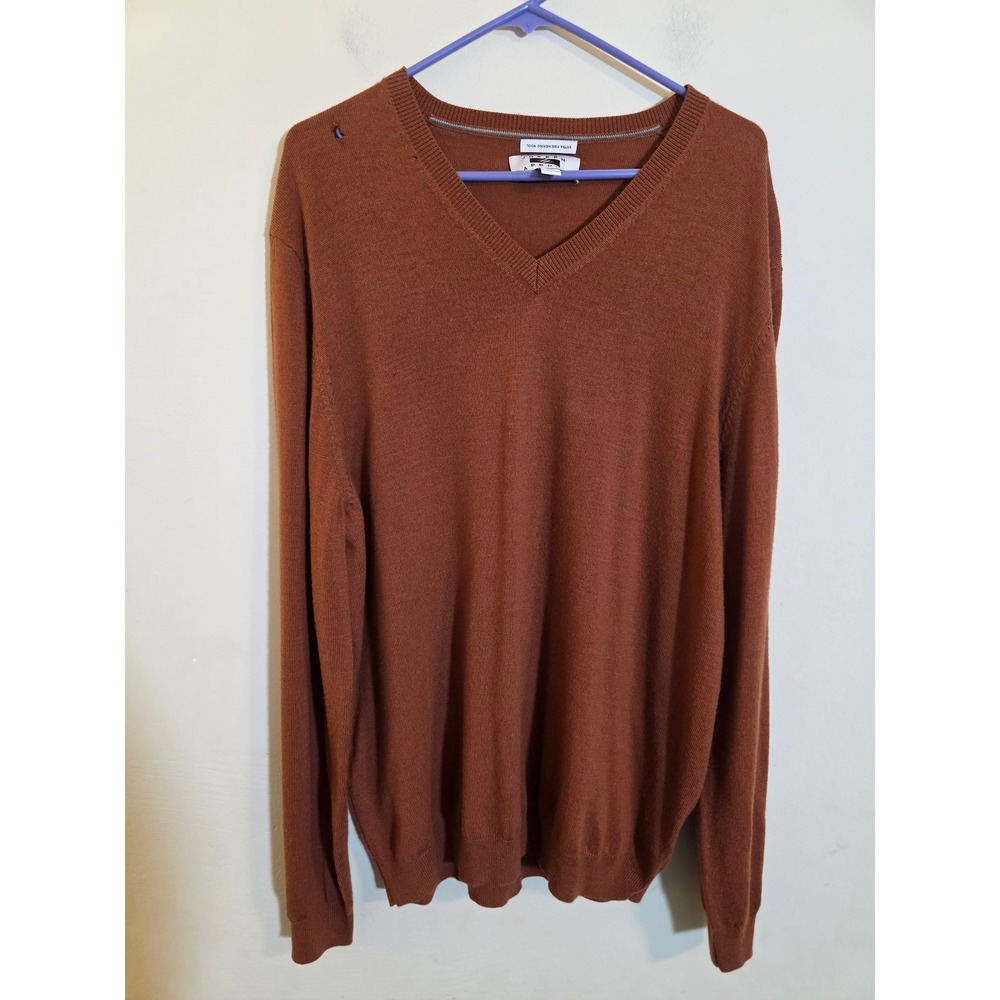 Joseph Abboud Mens XXL Rust Brown Extra Fine Merino Wool V-Neck Sweater